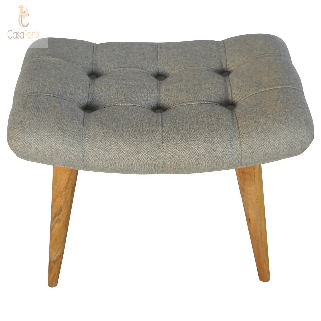 Curved Grey Tweed Upholstered Bench - CasaFenix