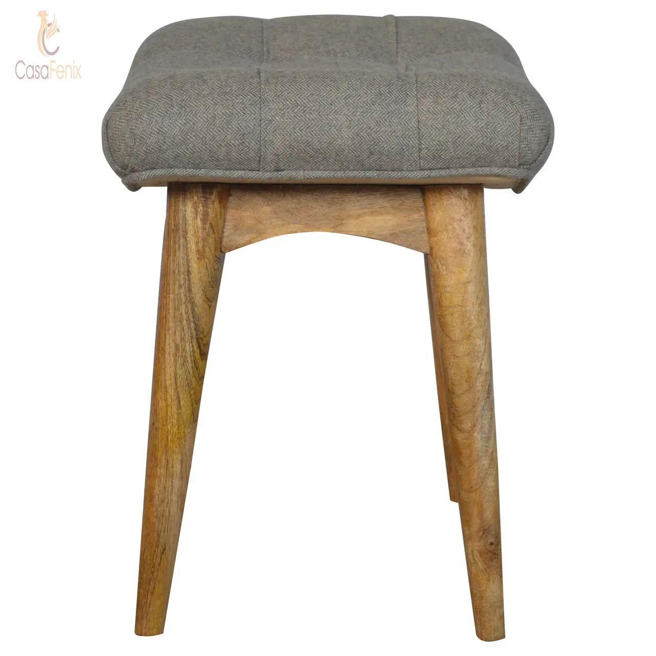 Curved Grey Tweed Upholstered Bench - CasaFenix