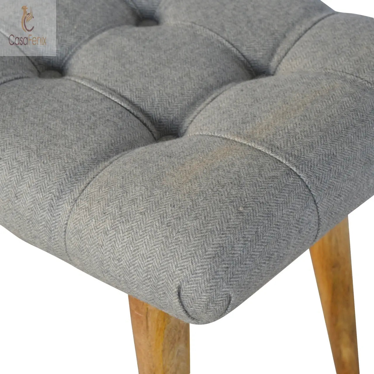 Curved Grey Tweed Upholstered Bench - CasaFenix