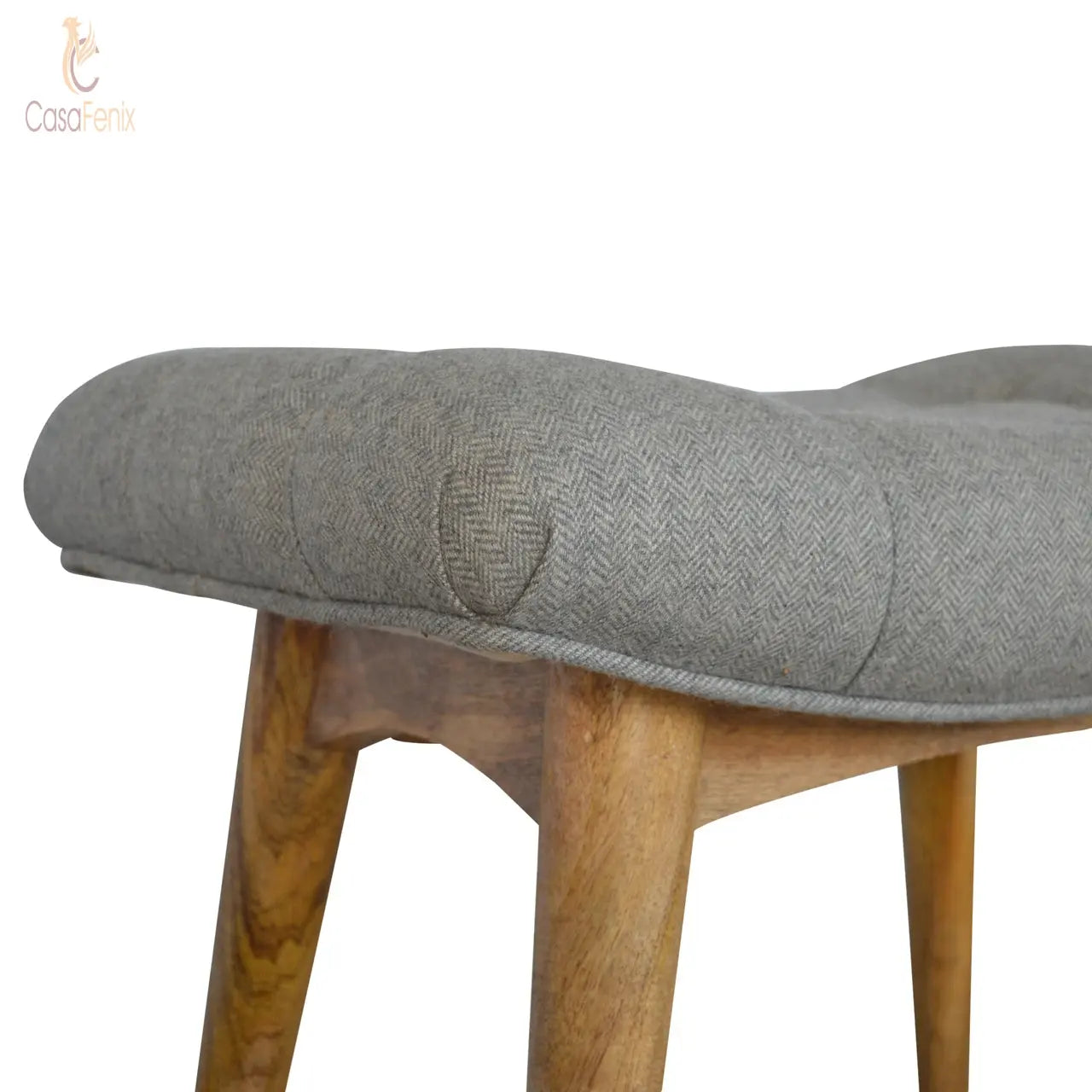 Curved Grey Tweed Upholstered Bench - CasaFenix