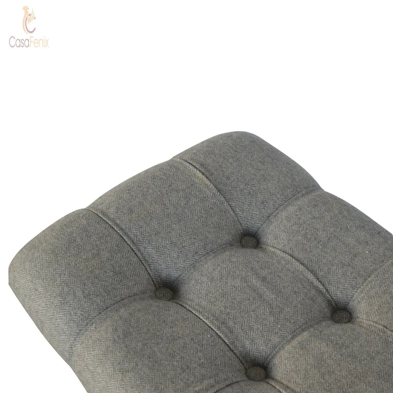 Curved Grey Tweed Upholstered Bench - CasaFenix