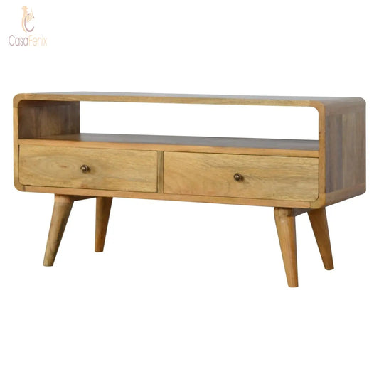 Curved Oak-ish Media Unit 2 Drawer TV Stand - CasaFenix