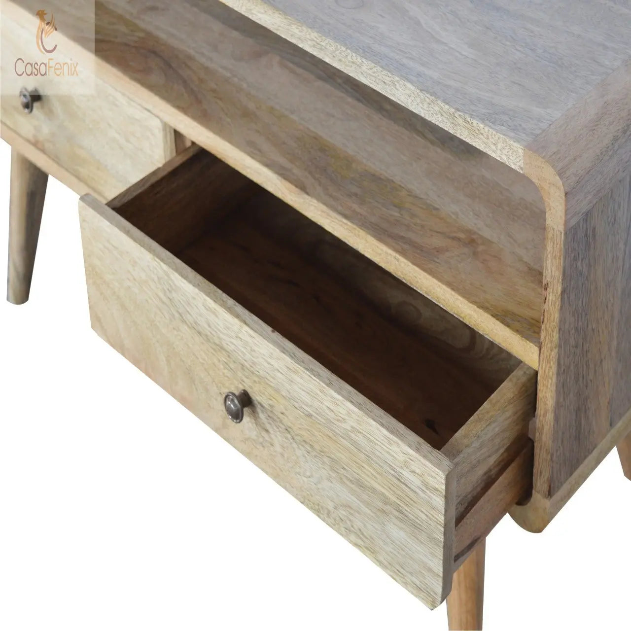 Curved Oak-ish Media Unit 2 Drawer TV Stand - CasaFenix