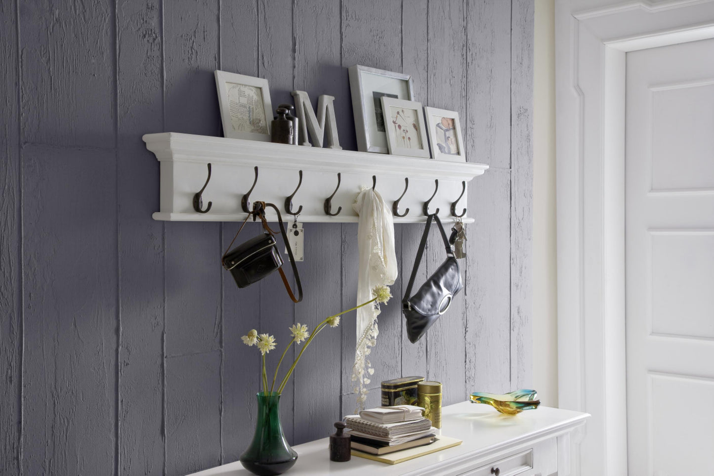 Halifax collection by Nova Solo. Classic White 8 Hook Coat Rack CasaFenix