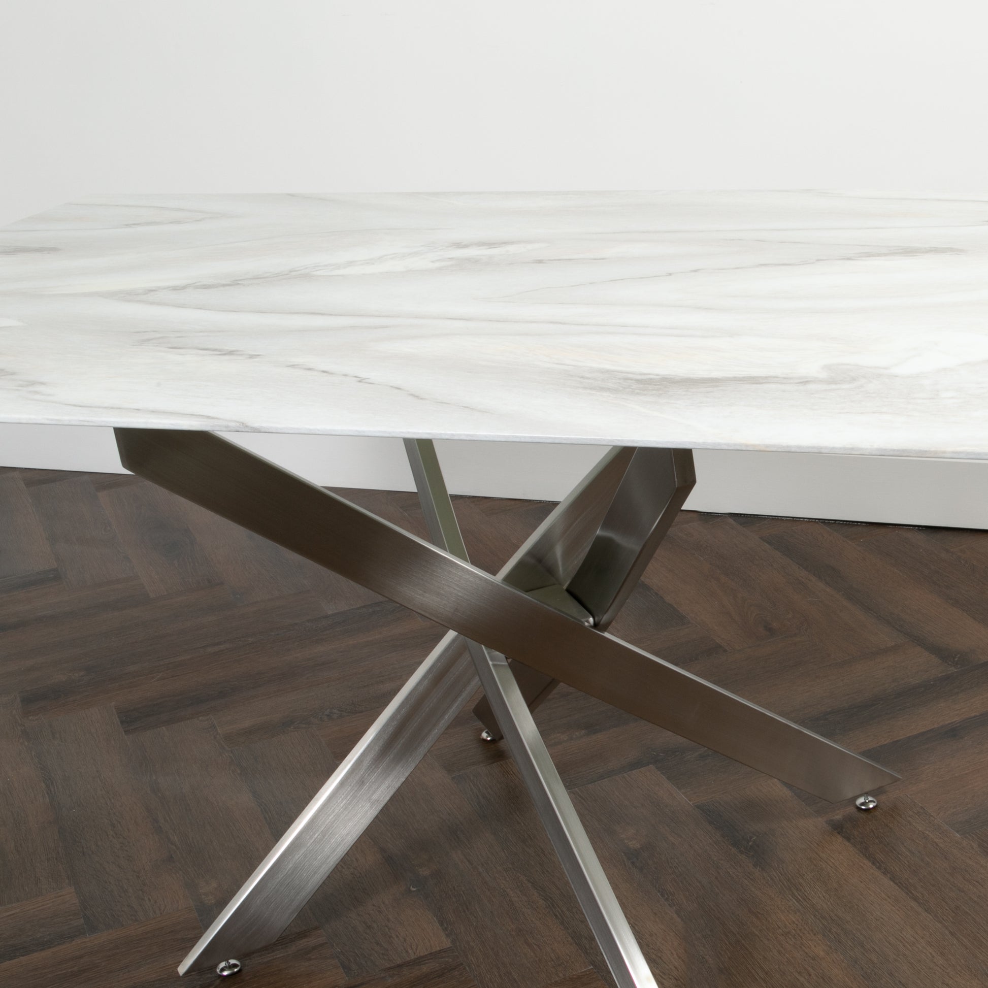 Silver Plated Metal Marble Top Rectangle Glass Dining Table 160x90cm Dining Table CasaFenix