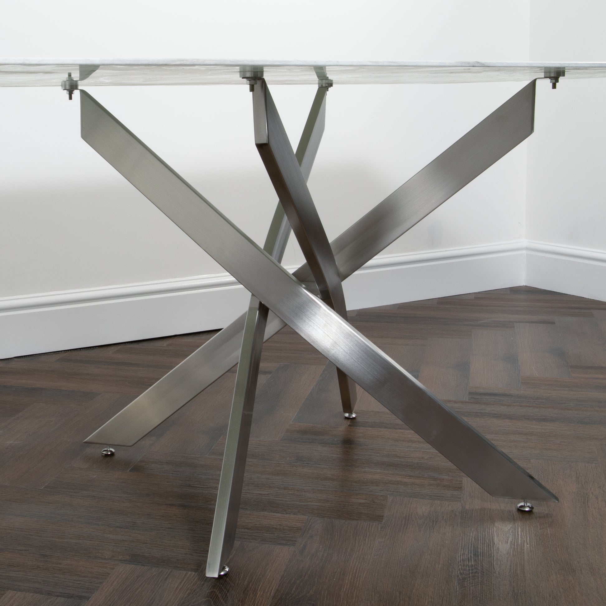 Silver Plated Metal Marble Top Rectangle Glass Dining Table 160x90cm Dining Table CasaFenix