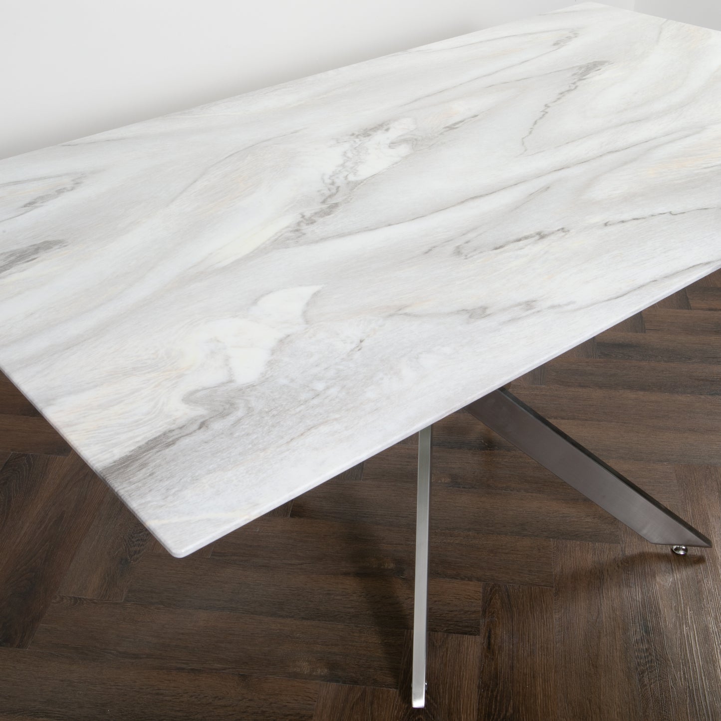 Silver Plated Metal Marble Top Rectangle Glass Dining Table 160x90cm Dining Table CasaFenix