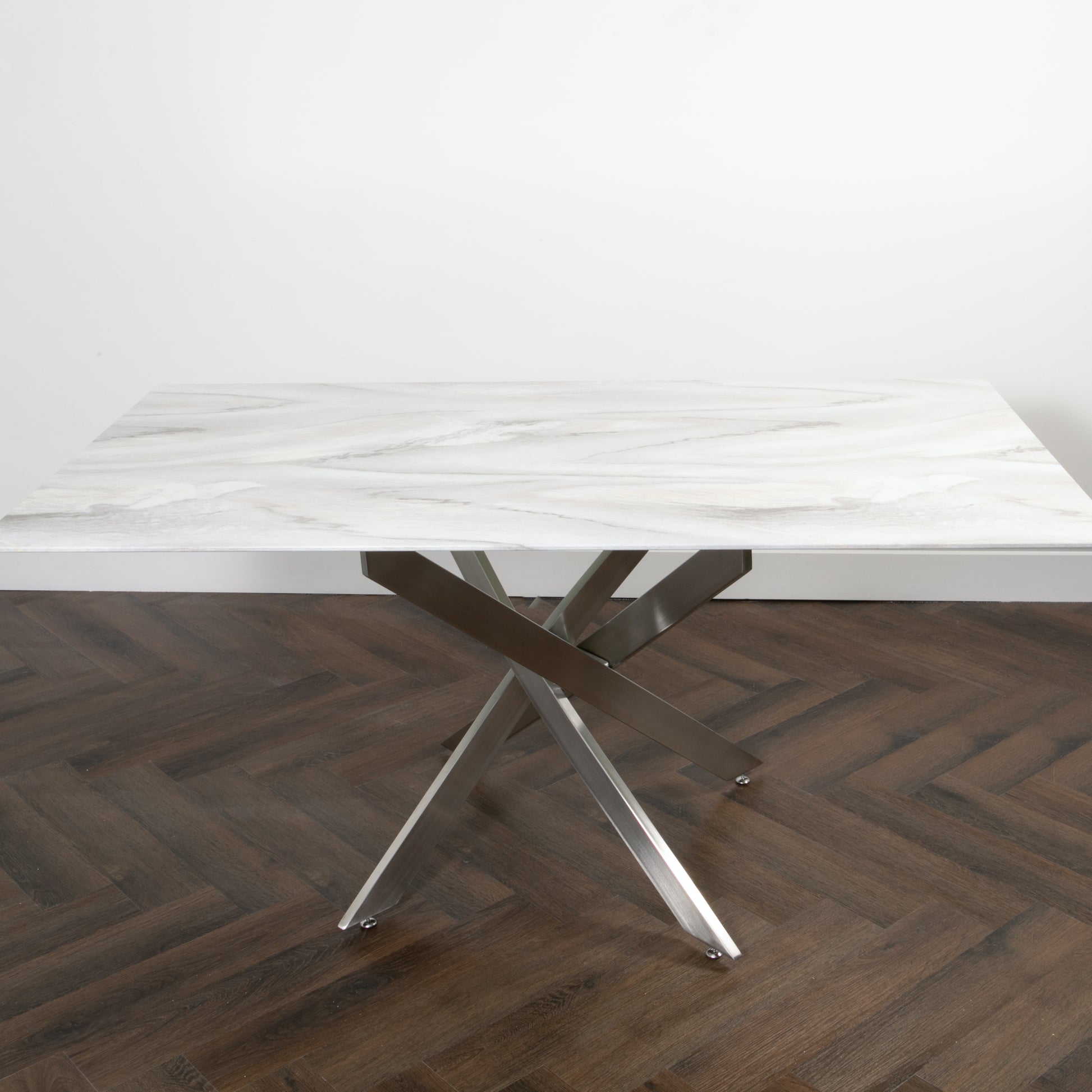 Silver Plated Metal Marble Top Rectangle Glass Dining Table 160x90cm Dining Table CasaFenix