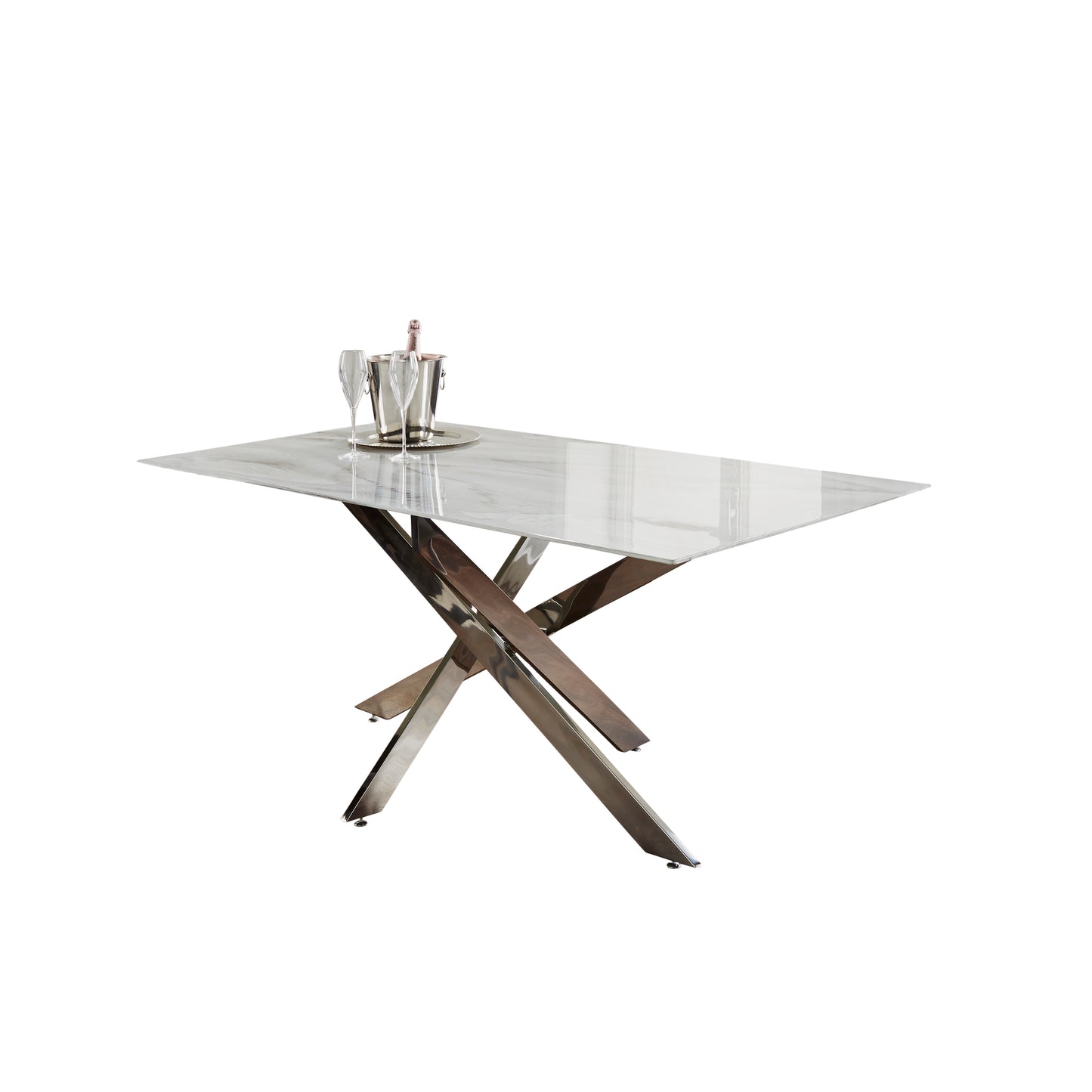 Silver Plated Metal Marble Top Rectangle Glass Dining Table 160x90cm Dining Table CasaFenix