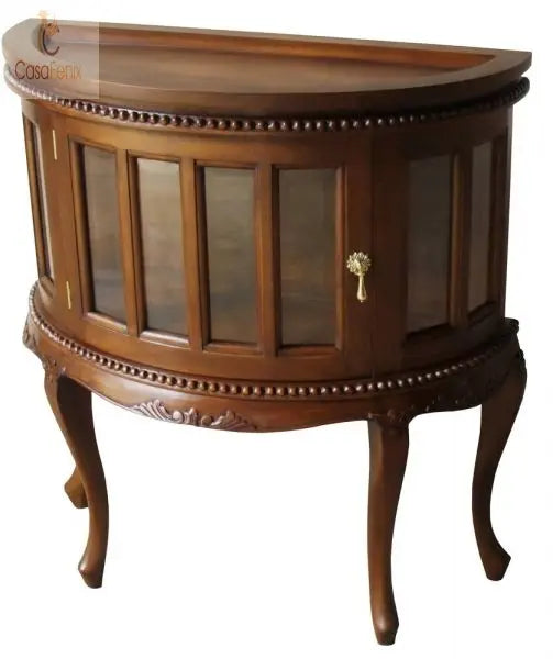 Demi Lune Tea Table Solid Mahogany 1 Door Glazed Side Table - CasaFenix