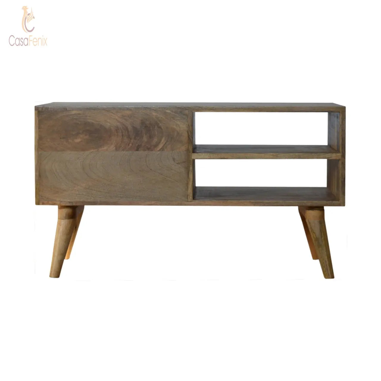 Diamond Carved TV Unit 2 Drawers Solid Wood Oak-Ish FInish - CasaFenix