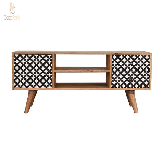 Diamond Screen Printed Entertainment Unit TV Stand 100% solid mango wood - CasaFenix