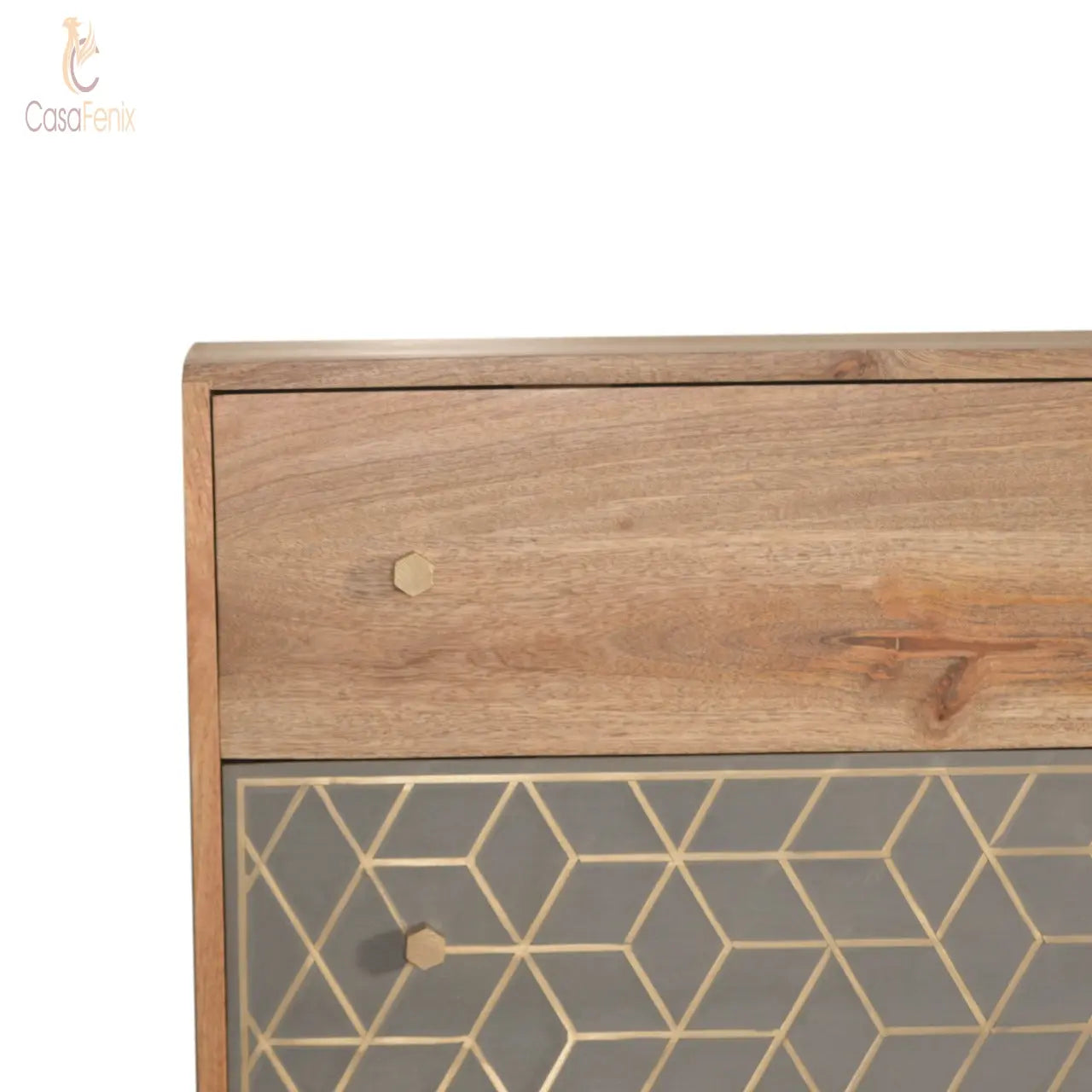 Dice 3 Drawer Chest 100% solid mango wood in an oak-ish finish - CasaFenix