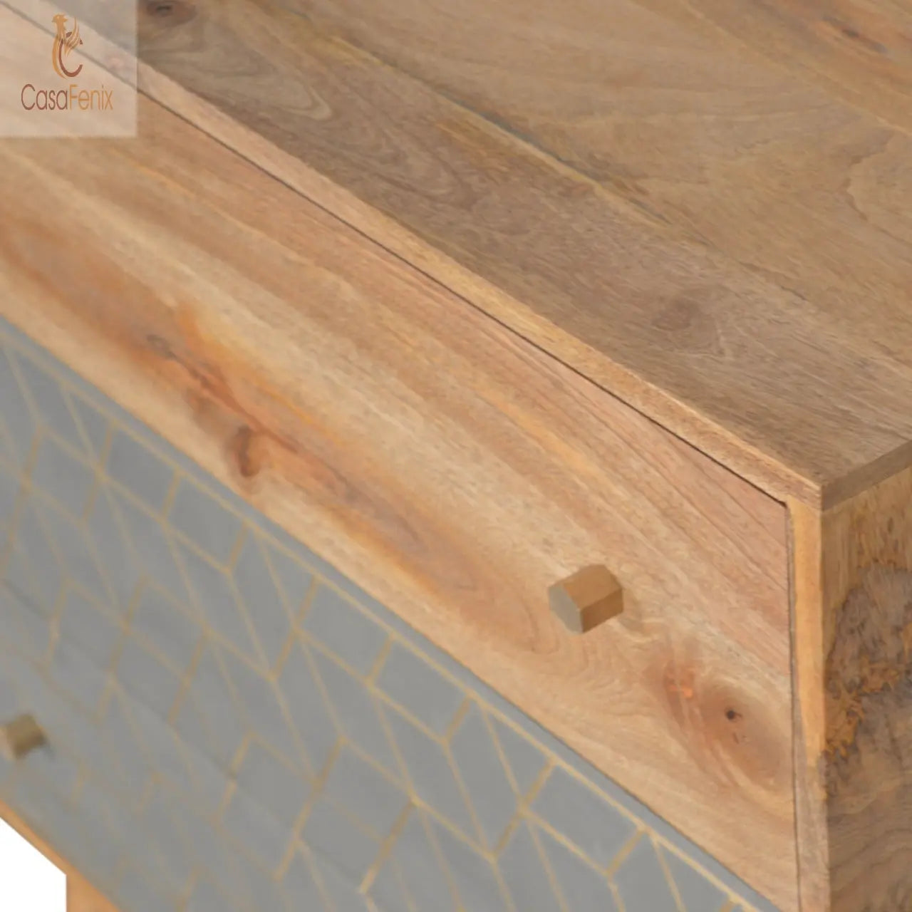 Dice 3 Drawer Chest 100% solid mango wood in an oak-ish finish - CasaFenix