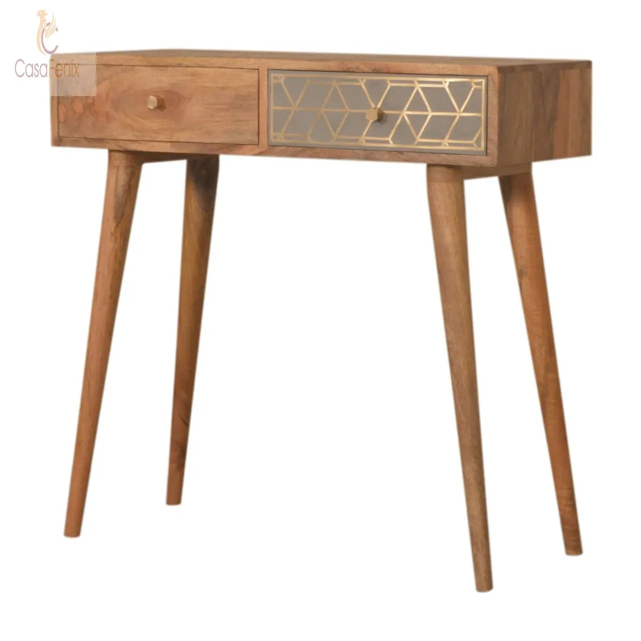 Dice Design Console Table 100% solid mango wood in an oak-ish finish - CasaFenix