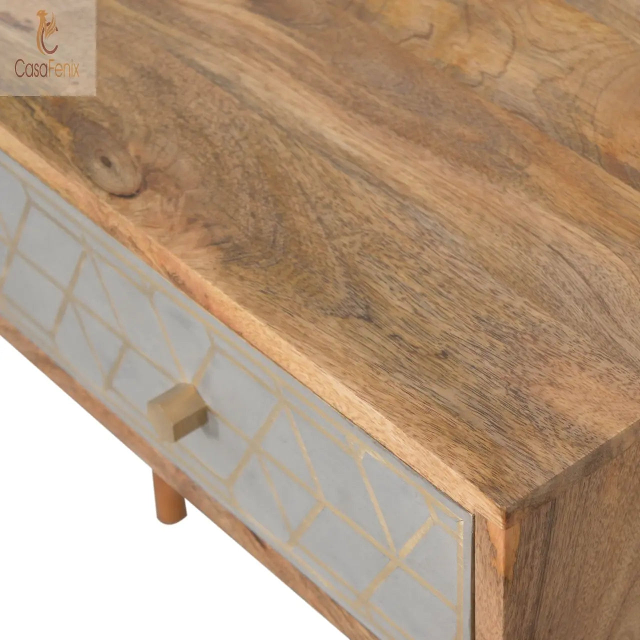 Dice Design Console Table 100% solid mango wood in an oak-ish finish - CasaFenix