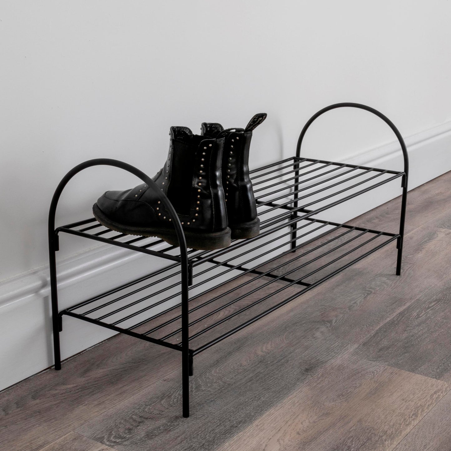 Black Metal Open Shoe Rack Hall Storage 80cm Long Shoe Rack CasaFenix