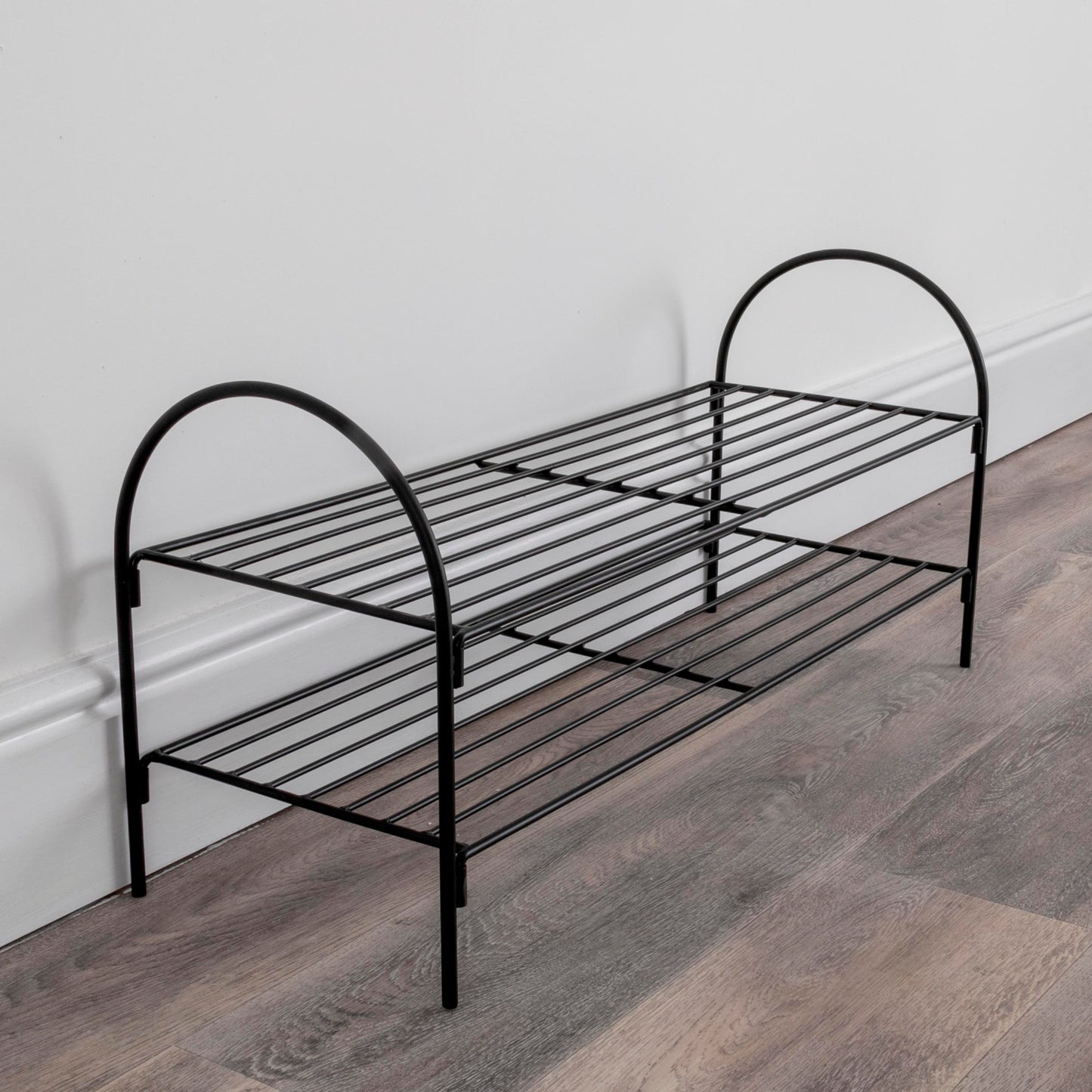 Black Metal Open Shoe Rack Hall Storage 80cm Long Shoe Rack CasaFenix