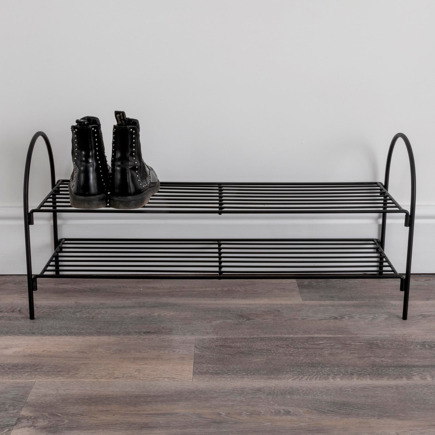 Black Metal Open Shoe Rack Hall Storage 80cm Long Shoe Rack CasaFenix