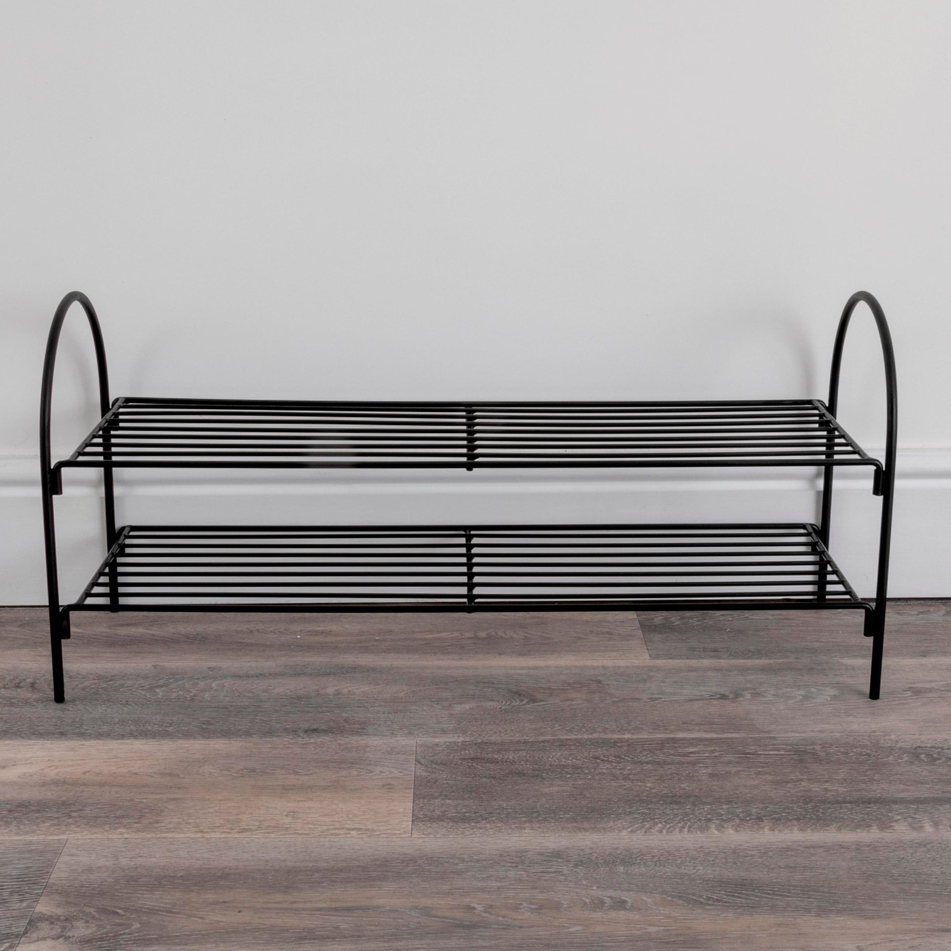 Black Metal Open Shoe Rack Hall Storage 80cm Long Shoe Rack CasaFenix