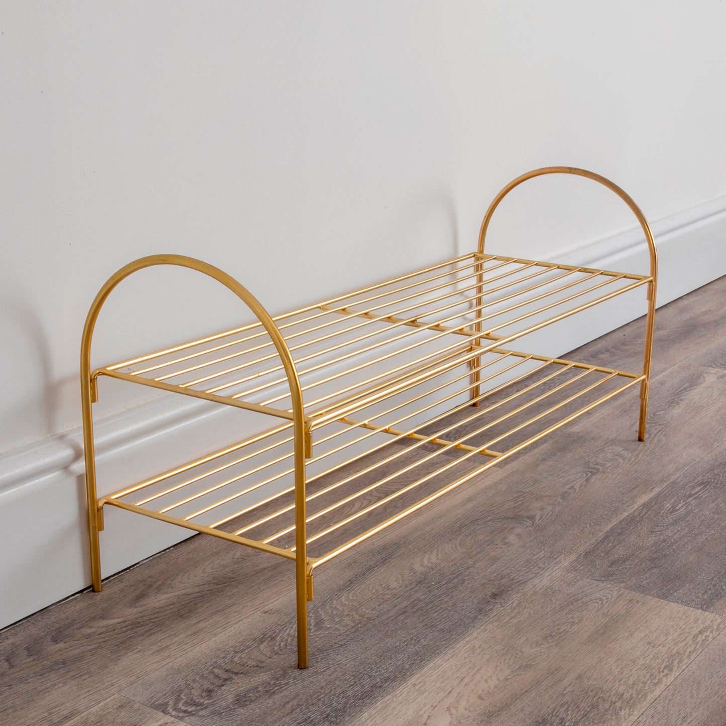 Gold Metal Open Design Shoe Rack 80cm Wide Hall Storage Shoe Rack CasaFenix