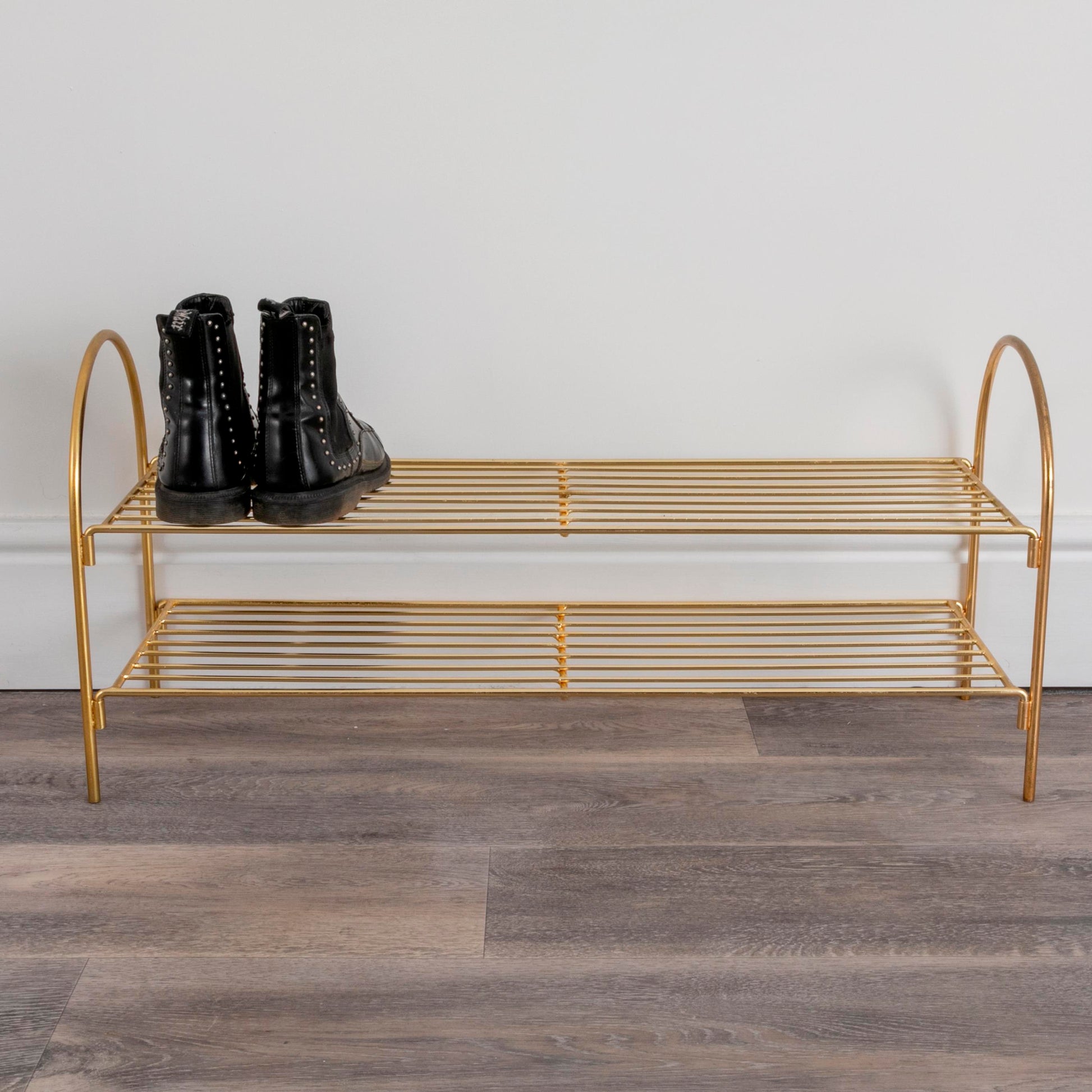 Gold Metal Open Design Shoe Rack 80cm Wide Hall Storage Shoe Rack CasaFenix