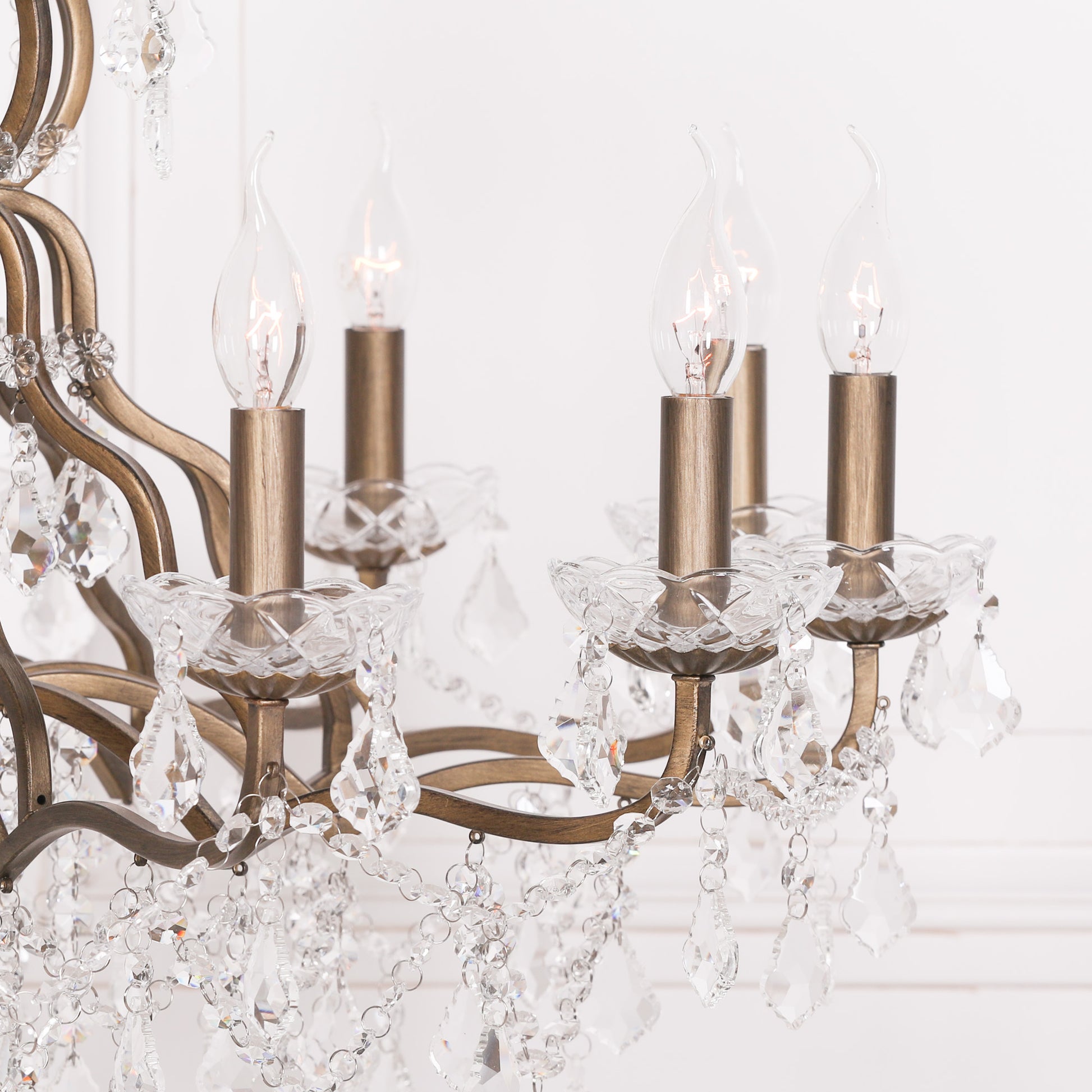 Gold 12 Branch Shallow Cut Glass Chandelier CasaFenix