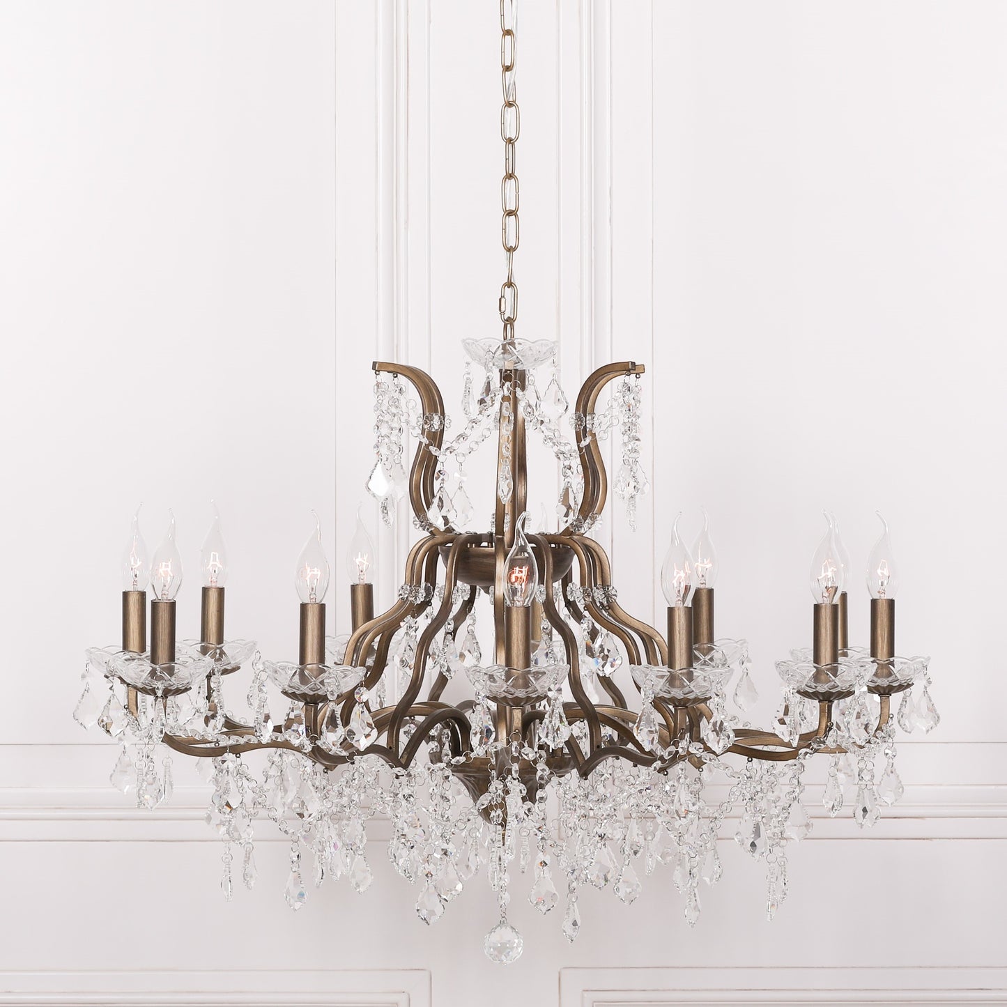 Gold 12 Branch Shallow Cut Glass Chandelier CasaFenix