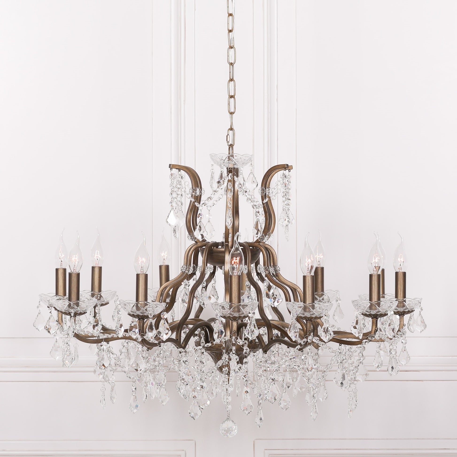 Gold 12 Branch Shallow Cut Glass Chandelier CasaFenix