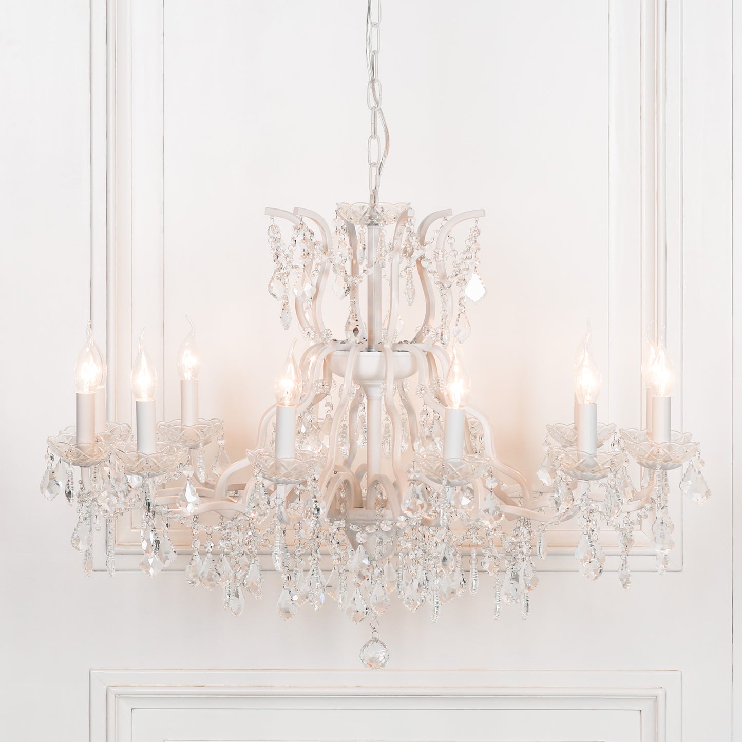 White 12 Branch Shallow Cut Glass Chandelier CasaFenix