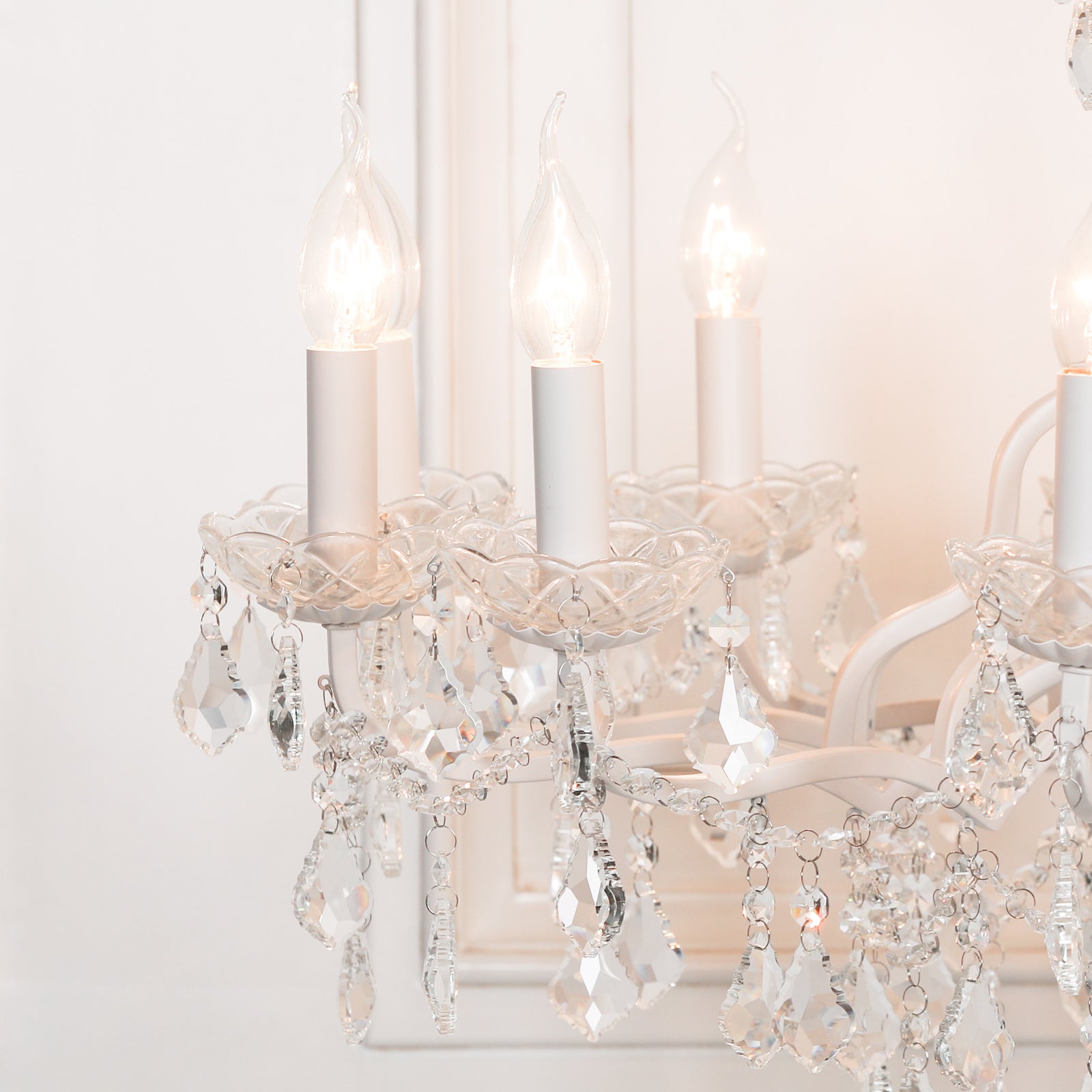 White 12 Branch Shallow Cut Glass Chandelier CasaFenix