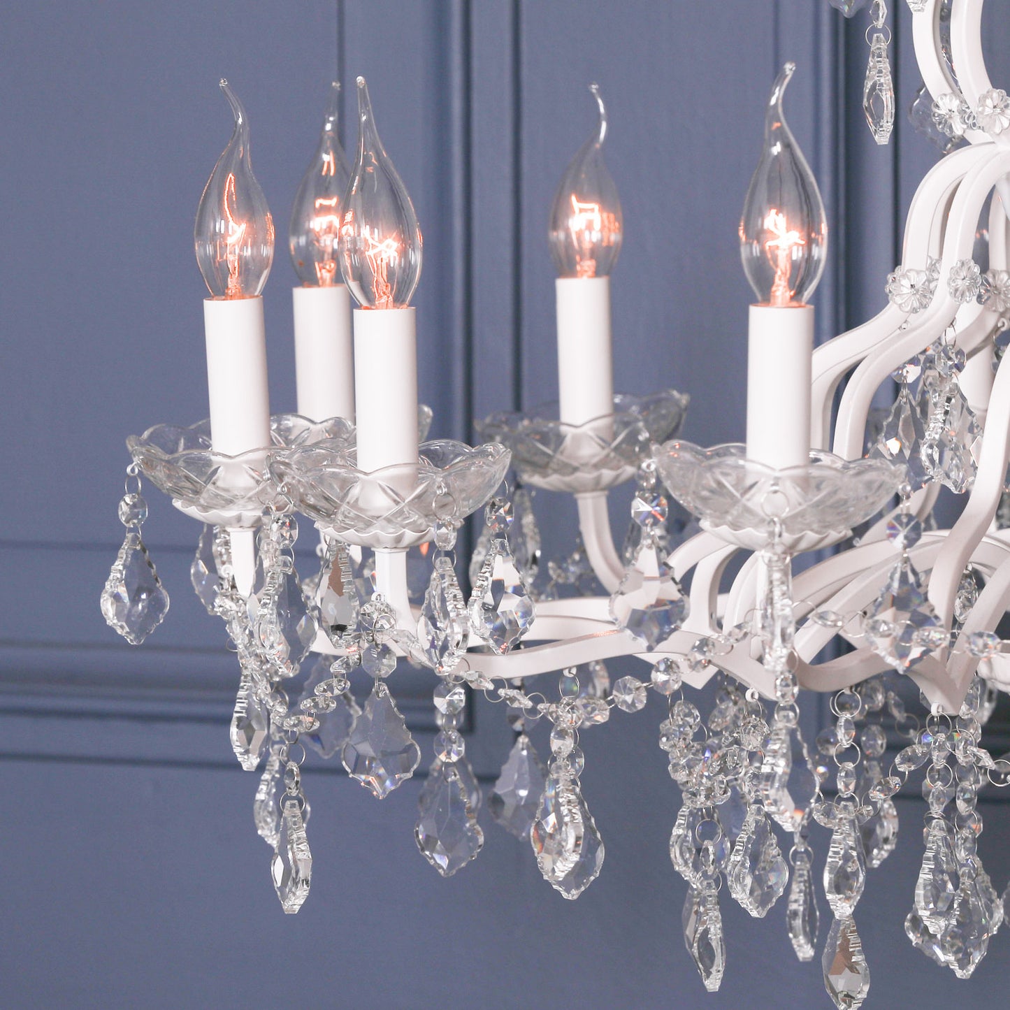 White 12 Branch Shallow Cut Glass Chandelier CasaFenix