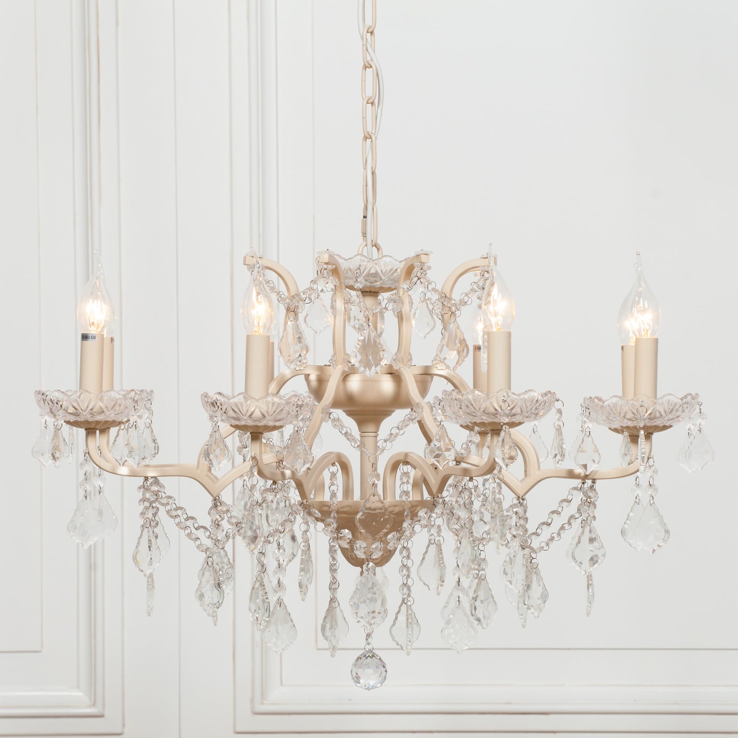 Cream 8 Branch Shallow Cut Glass Chandelier CasaFenix