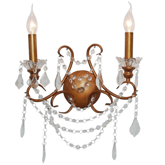 Antiqued Gold 2 Branch Cut Glass Chandelier Wall Light Side Table CasaFenix