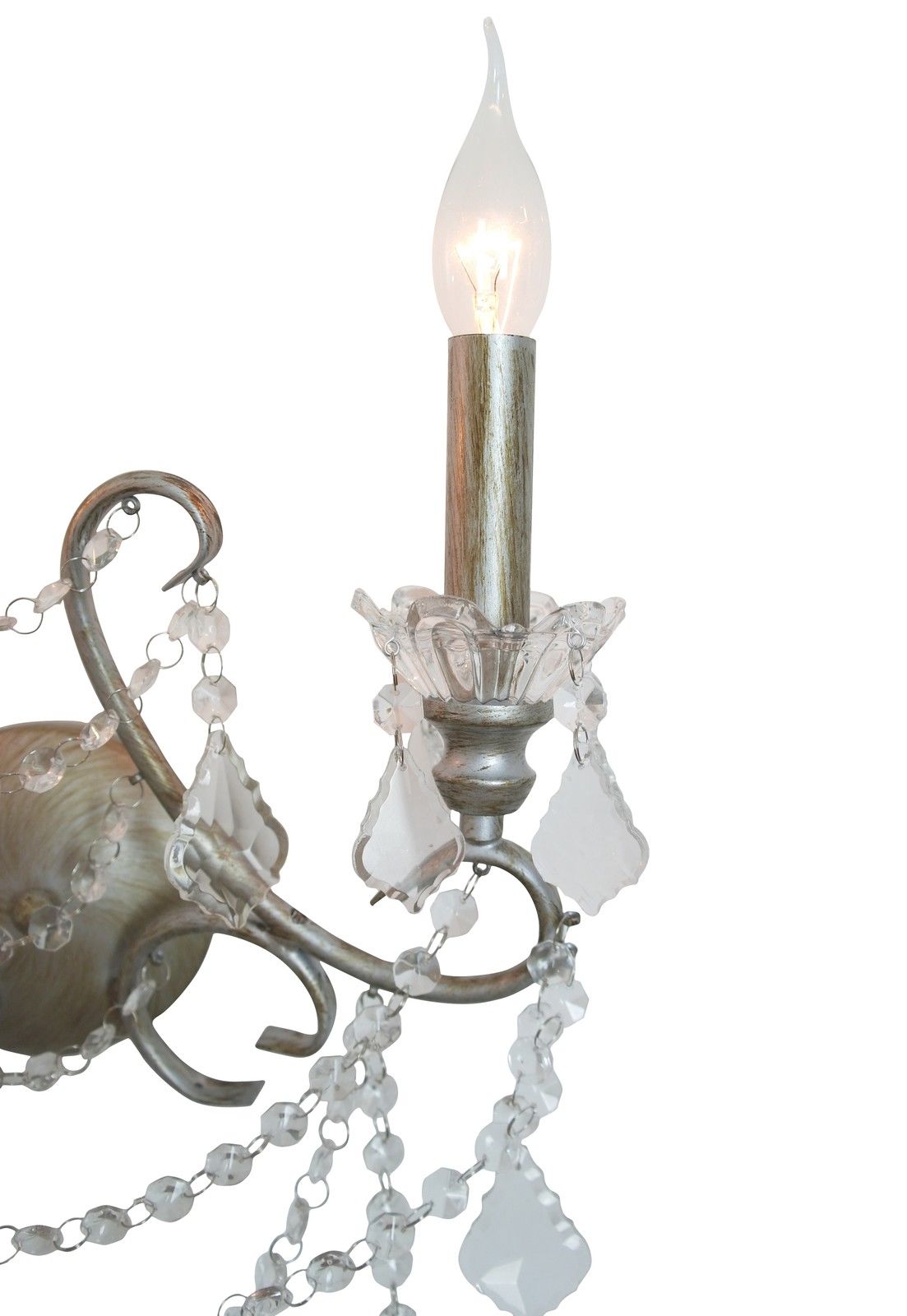 Antique Silver 2 Branch Cut Glass Chandelier Wall Light CasaFenix