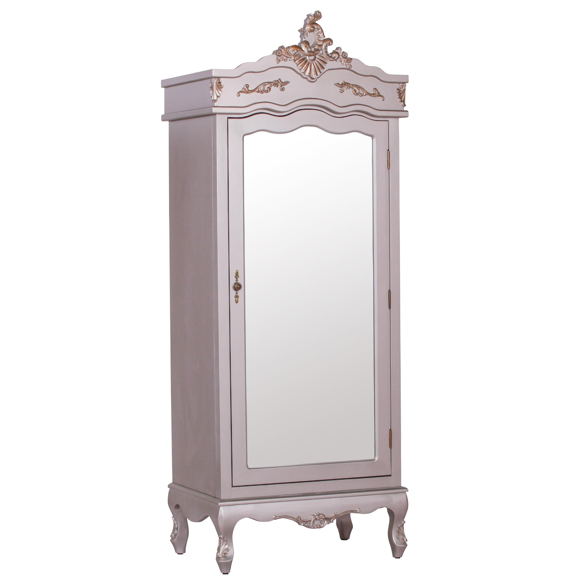 French Silver Single Door Armoire with Mirrored Door CasaFenix