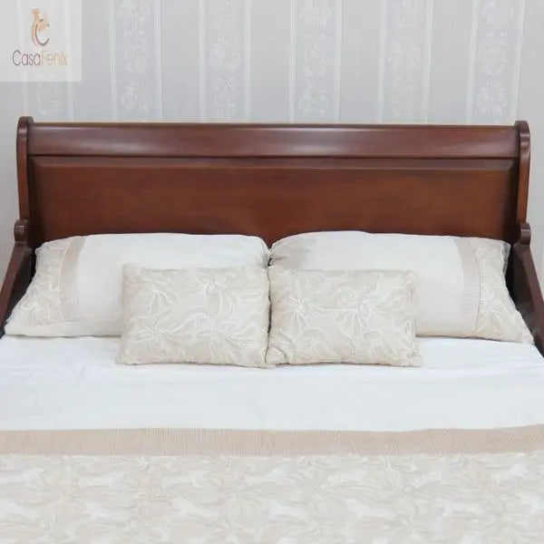 French Carved Traditional Sleigh Bed Solid Mahogany - CasaFenix