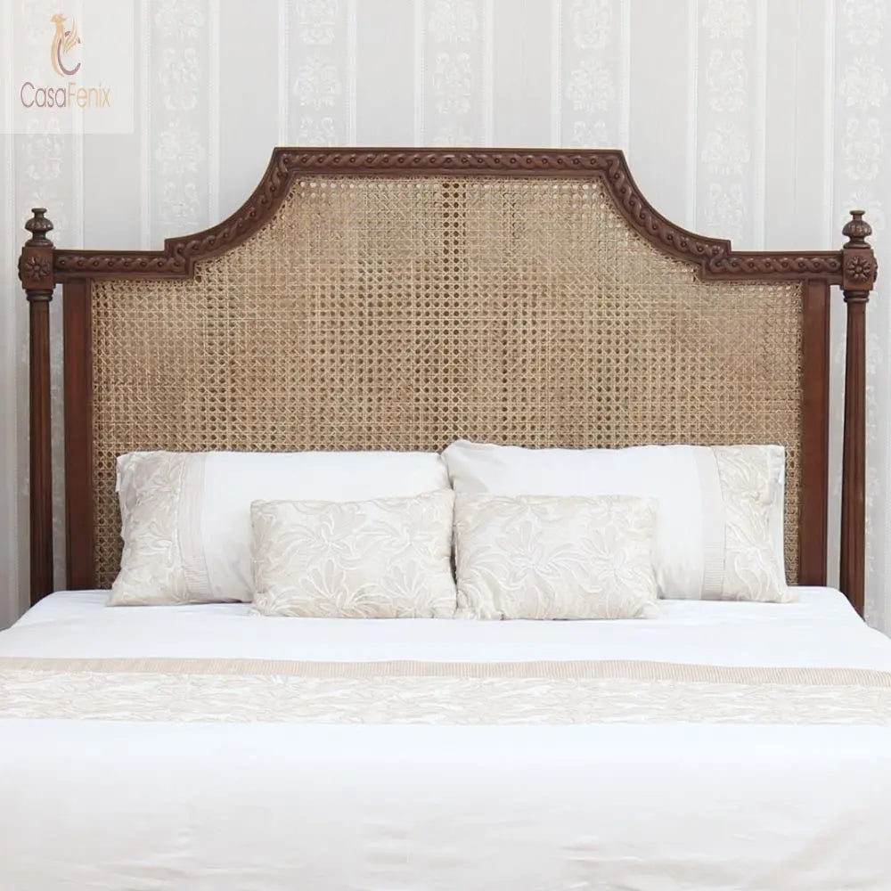 French Colonial Style Rattan & Solid Mahogany Bed With A Wax Finish - CasaFenix