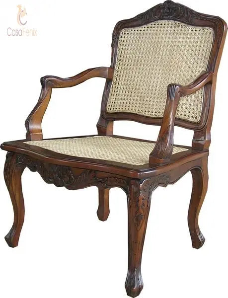 French Rattan Arm Chair Carver Antique Reproduction Solid Mahogany CasaFenix