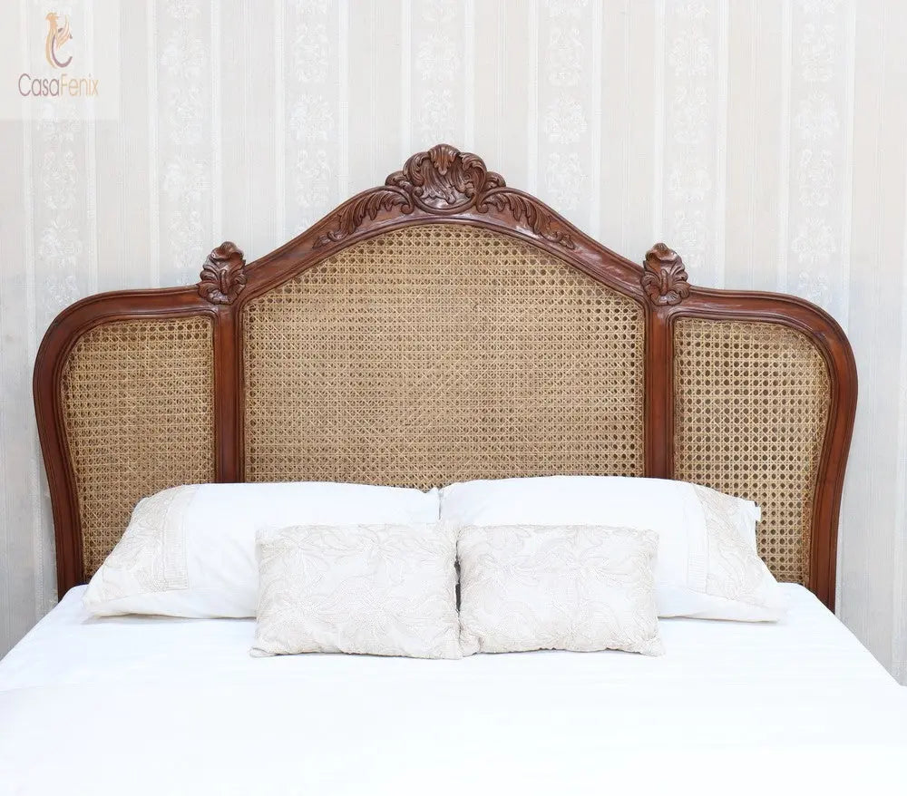 French Shaped Rattan Bed With Low Foot Board & High Rattan Head Board - CasaFenix