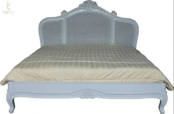 French Shaped Rattan Bed With Low Foot Board & High Rattan Head Board - CasaFenix