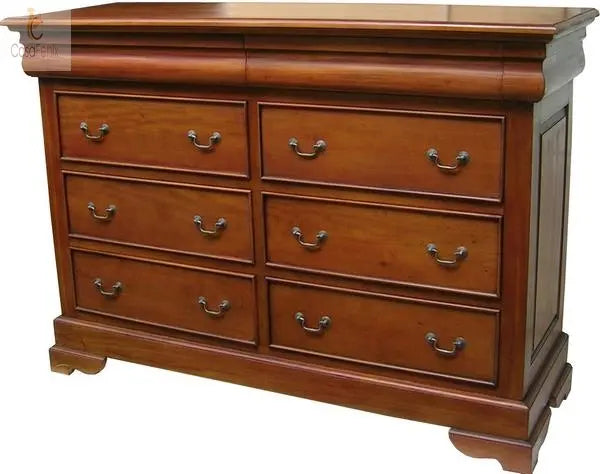 French Sleigh Chest of 6 Drawers + 2 Hidden Solid Mahogany Bedroom Storage CasaFenix