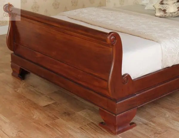 French Style Solid Mahogany Sleigh Bed With 80cm High Foot Board - CasaFenix