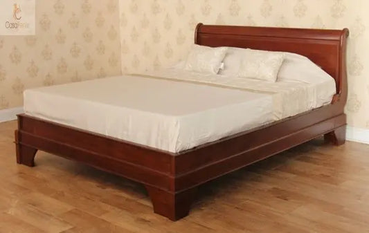 French Style Solid Mahogany Sleigh Bed With Low Foot Board - CasaFenix