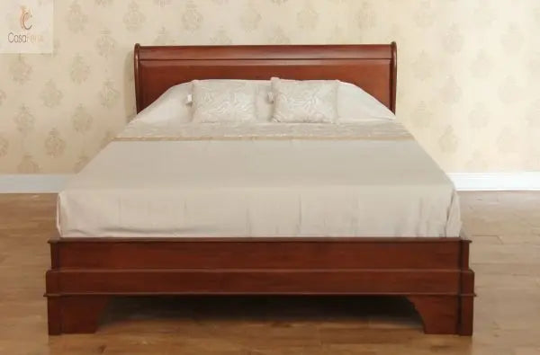 French Style Solid Mahogany Sleigh Bed With Low Foot Board - CasaFenix