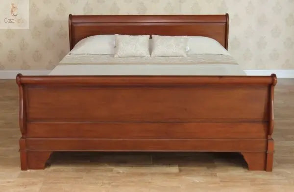 French Style Solid Mahogany Sleigh Bed With Regular Foot Board - CasaFenix