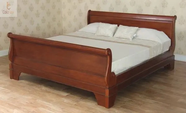 French Style Solid Mahogany Sleigh Bed With Regular Foot Board - CasaFenix