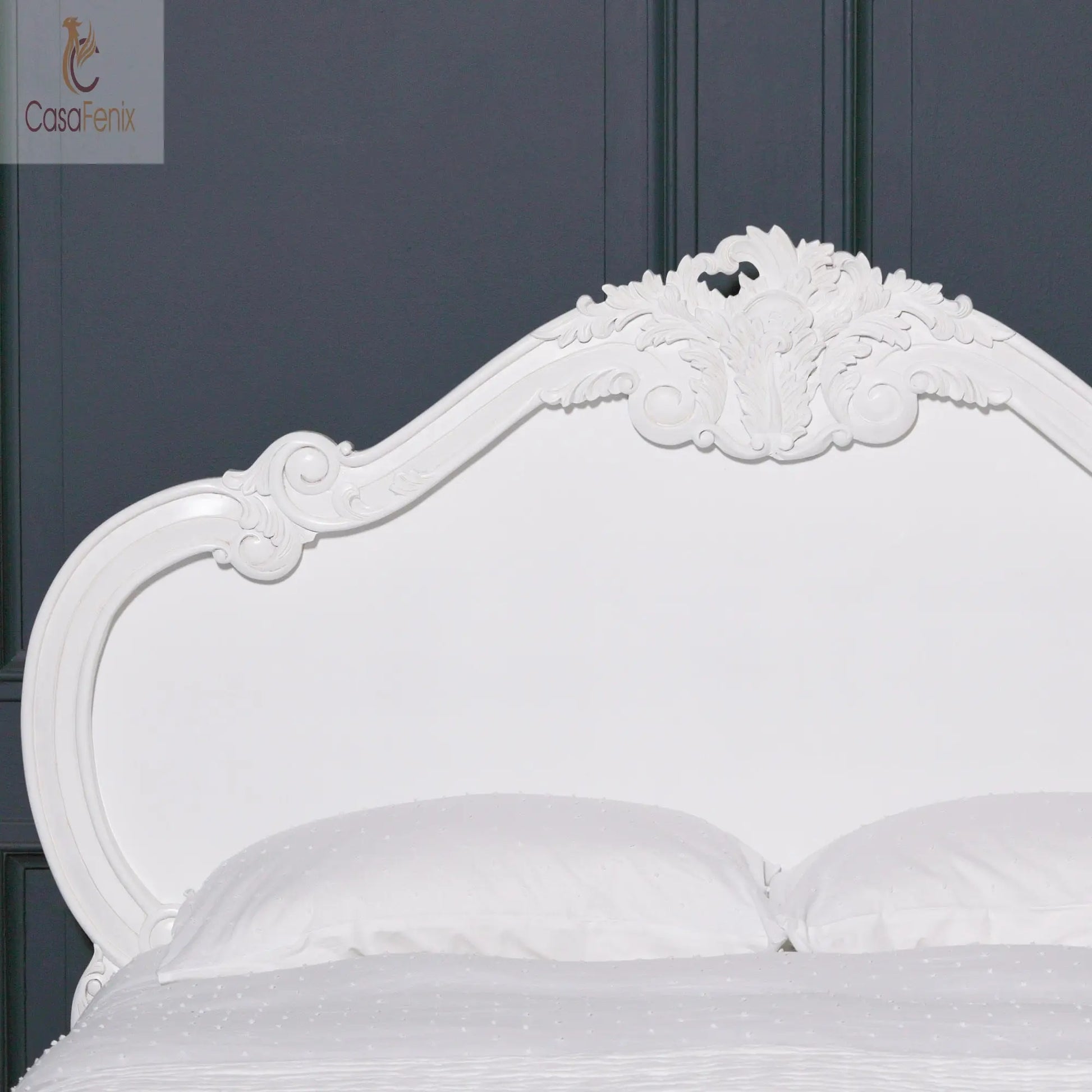 French White Carved Rose Cherub King Size 5ft Bed Frame - CasaFenix