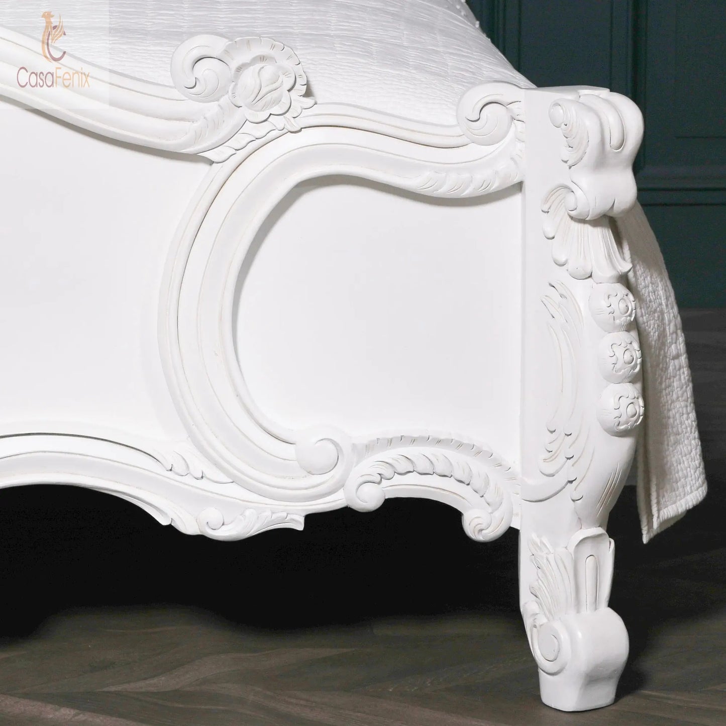 French White Carved Rose Cherub King Size 5ft Bed Frame - CasaFenix