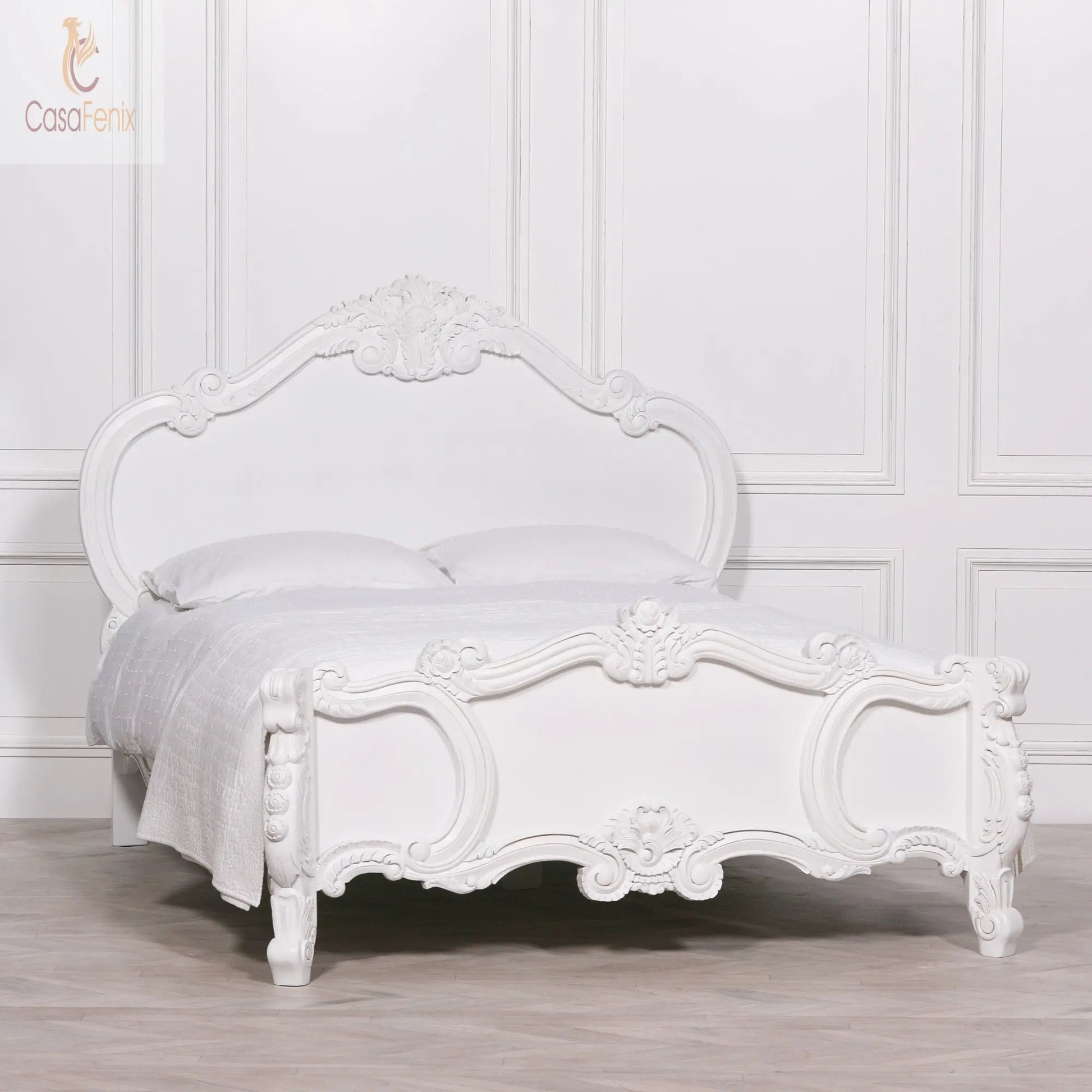 French White Carved Rose Cherub King Size 5ft Bed Frame - CasaFenix